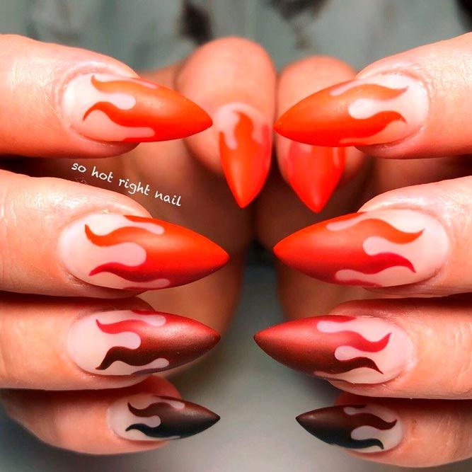 Red Whole-Hand Ombre Nails