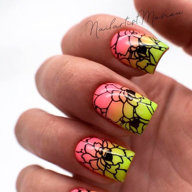 Gradient Stamping Nails with Flowers