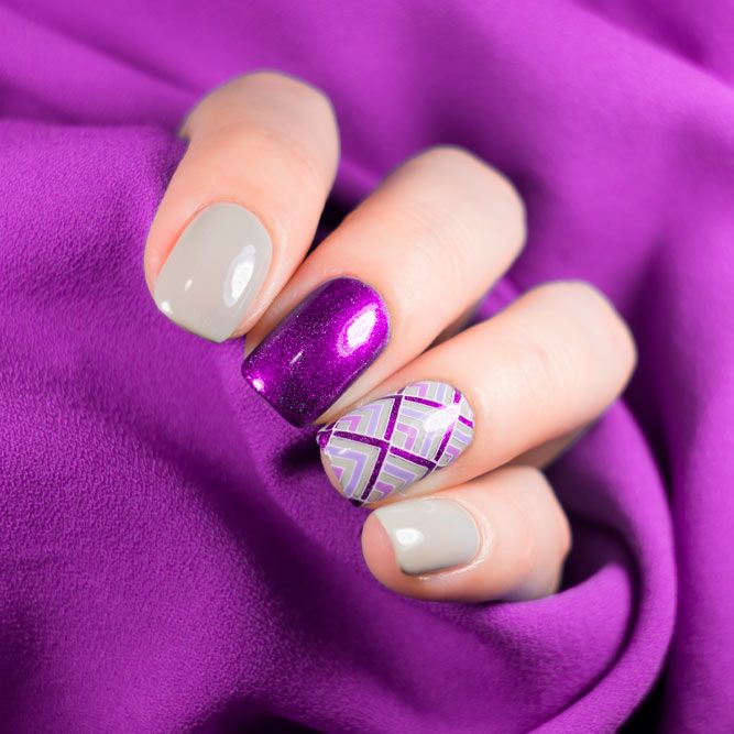 Geometric Purple Nails Designs