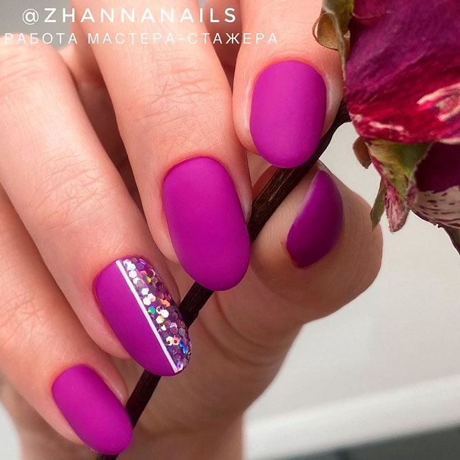 Purple Nails With Glitter Accent