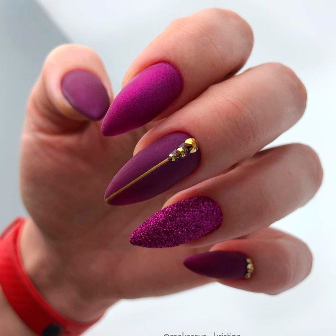 Lovely Purple Nails With Glitter Accent