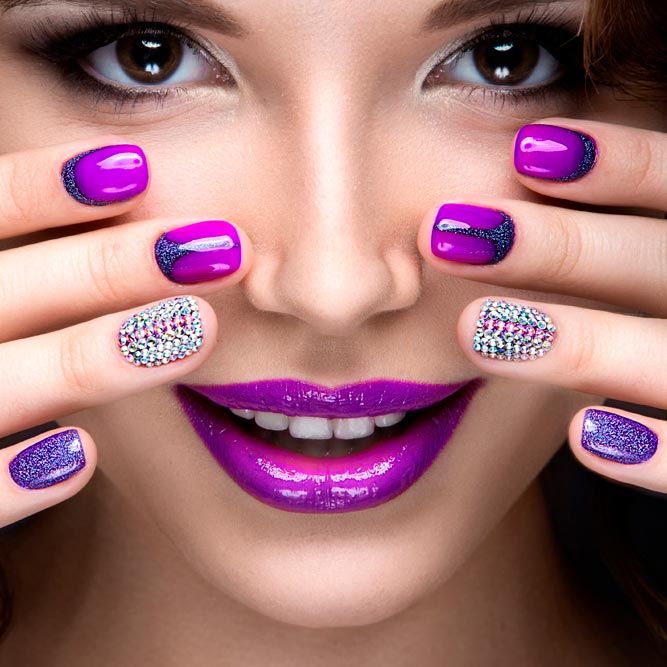 Purple Nails With Stones