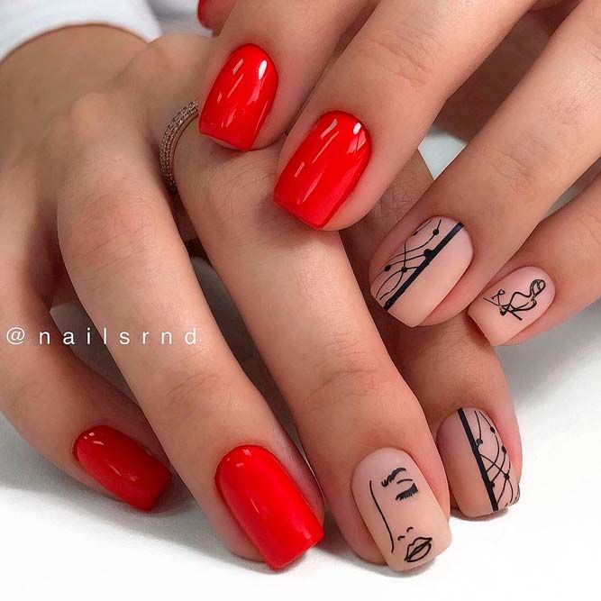 Hot Accent Nails Design on Two Fingers