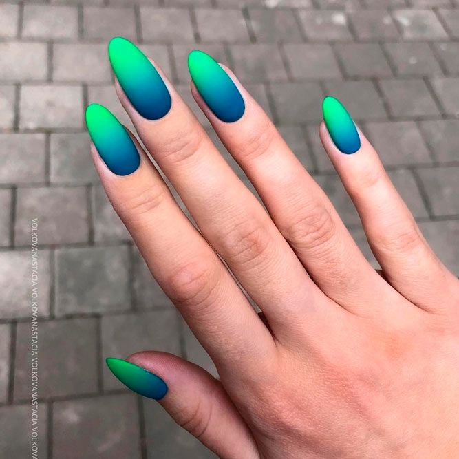 Green and Blue Almond Shaped Nails