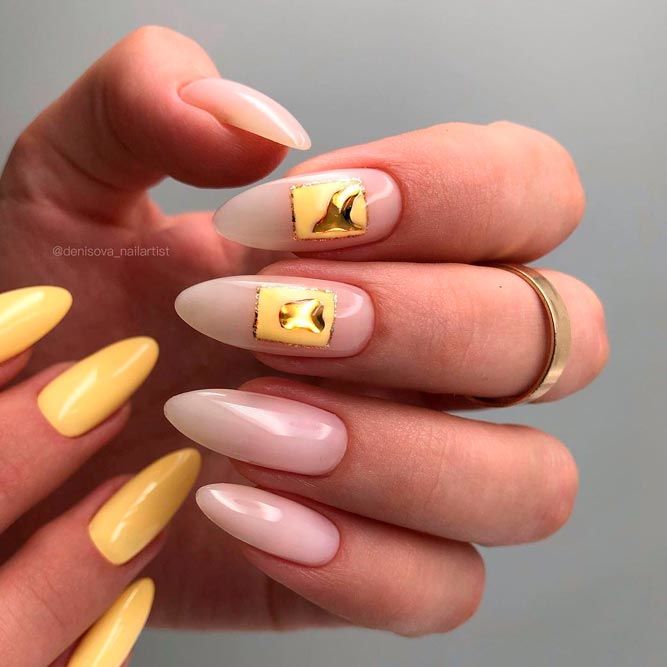 Gentle Yellow Almond Shaped Nails