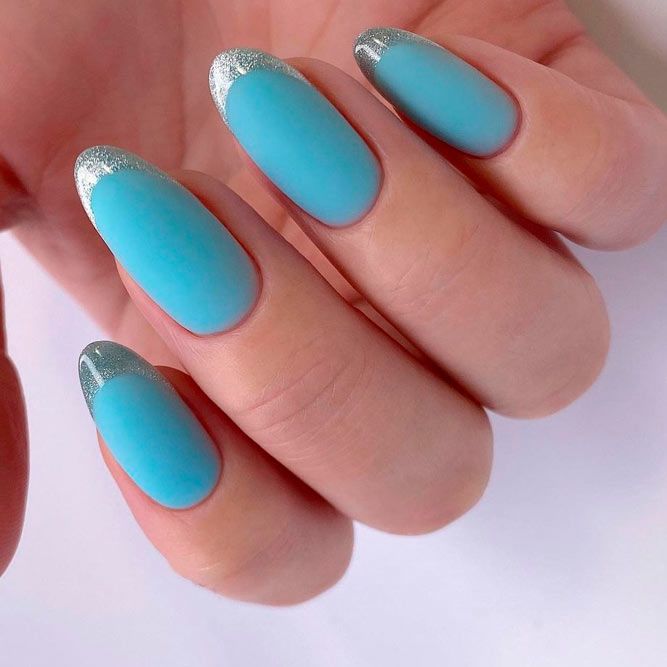 Blue Almond Shaped Nails