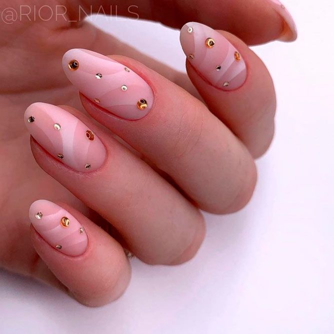 Beige Marble Almond Shaped Nails
