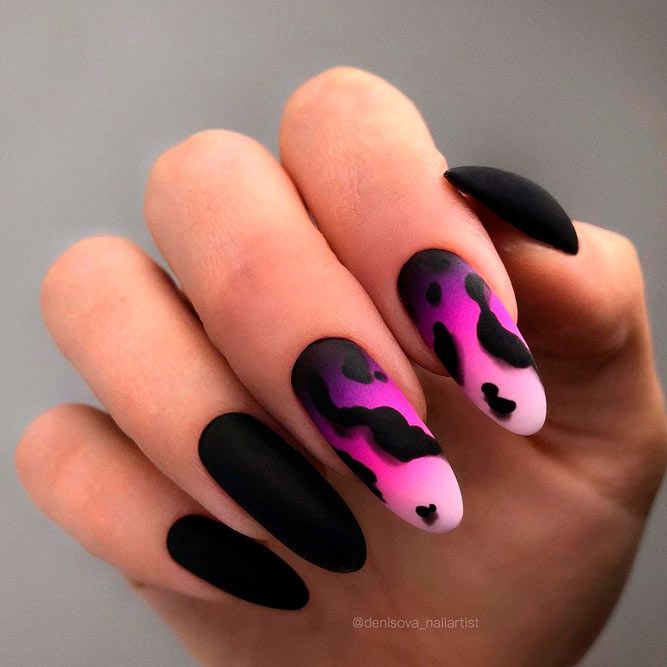 Black and Pink Almond Shaped Nails
