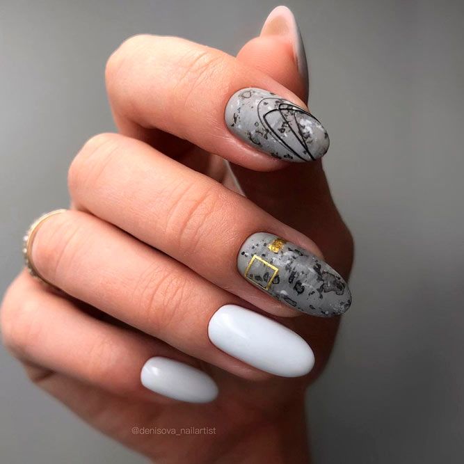 Cold Grey Almond Shaped Nails