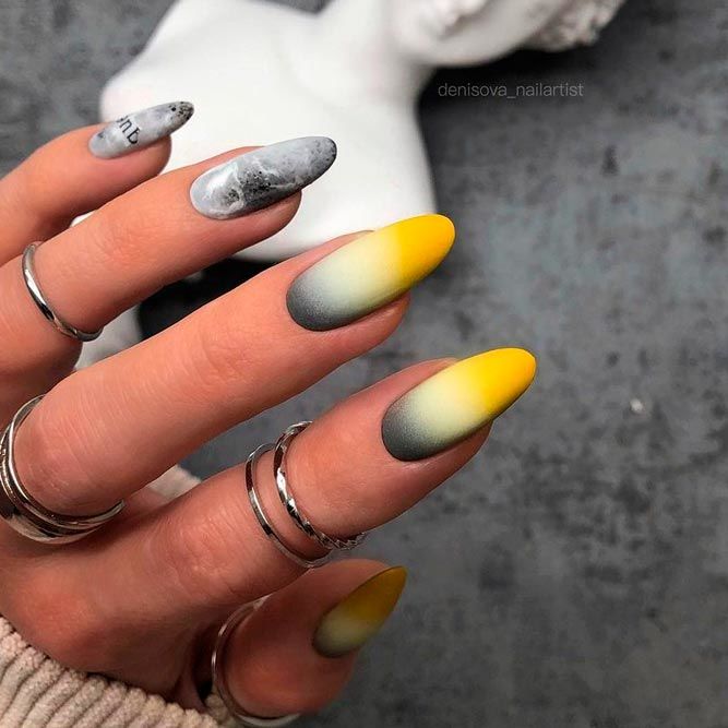 Sunshine Yellow Ombre Almond Shaped Nails
