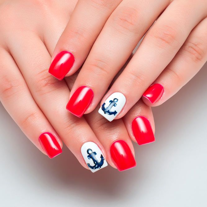 Red And White Anchor Nails