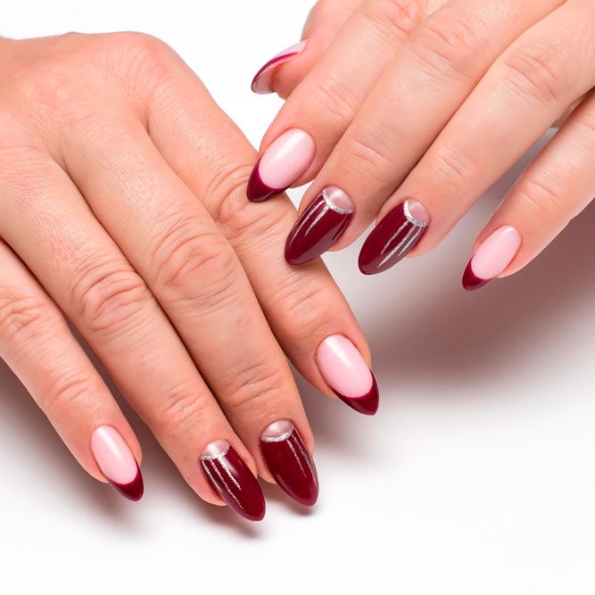 Variations of French Tips for Burgundy Nails