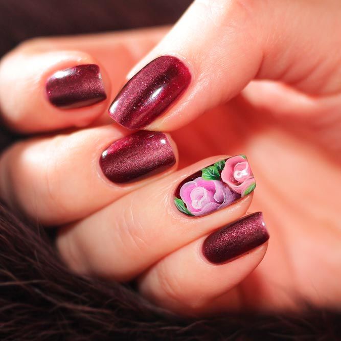 Sparkly Glitter Burgundy Nails Designs