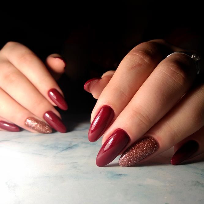 Burgundy Nails With Gold Accents