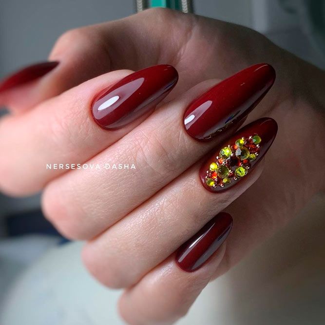 Burgundy Nails with Stones