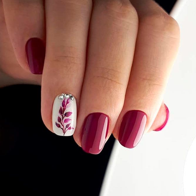 Hand Painted Design For Burgundy Nails