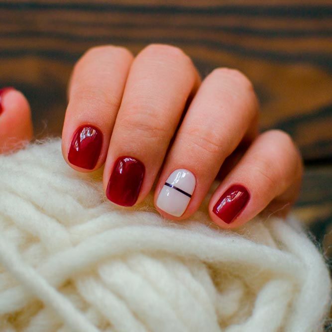 Burgundy Nails Art With Nude Accented Finger