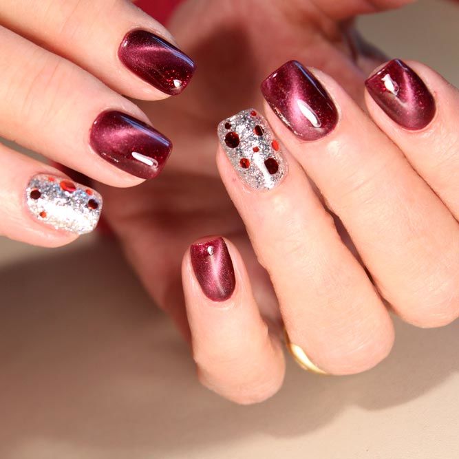Incredible Burgundy Nails With Cat Eye Effect