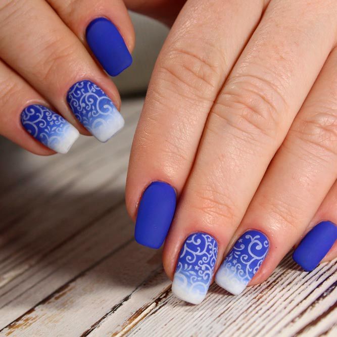 blue and white nail designs