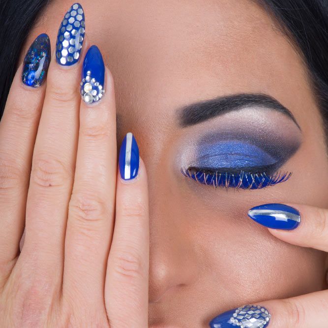 Blue and Silver Nail Art