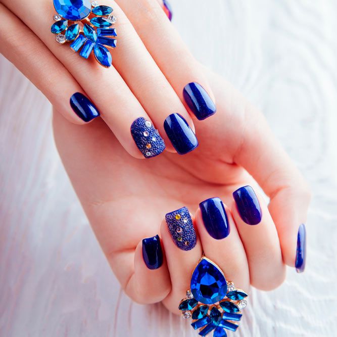 Blue Nails With Rhinestones