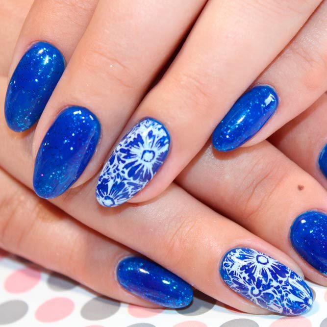 Blue and White Nails