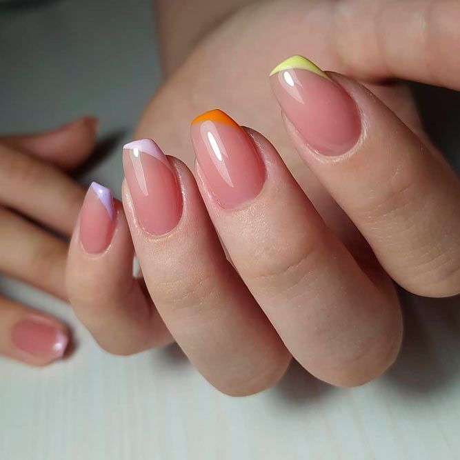 Colorful French Short Coffin Nails