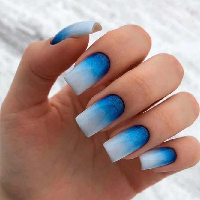 Blue Ombre Designs for Squoval Nails
