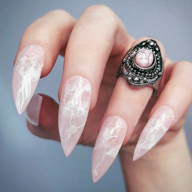 Marble Pattern In Neutral Colors For Stiletto Nails