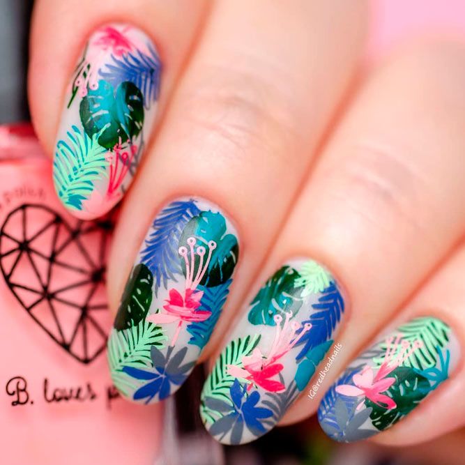Summer Tropical Leaves Nails