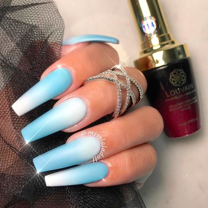 Classic Blue and White Ombre Combo For Coffin Nails