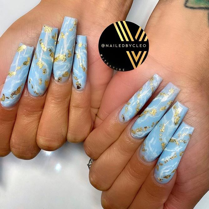 Long Coffin Nail Designs In Baby Blue