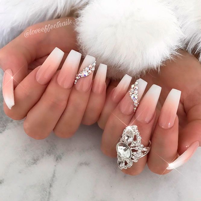 Coffin Nails WIth Classic Ombre and Stones