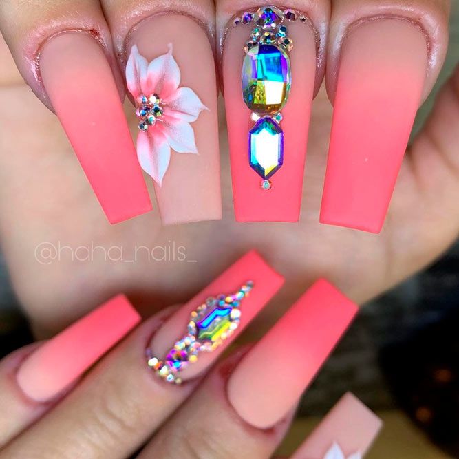 Coffin Nails Designs With Pink Gradient