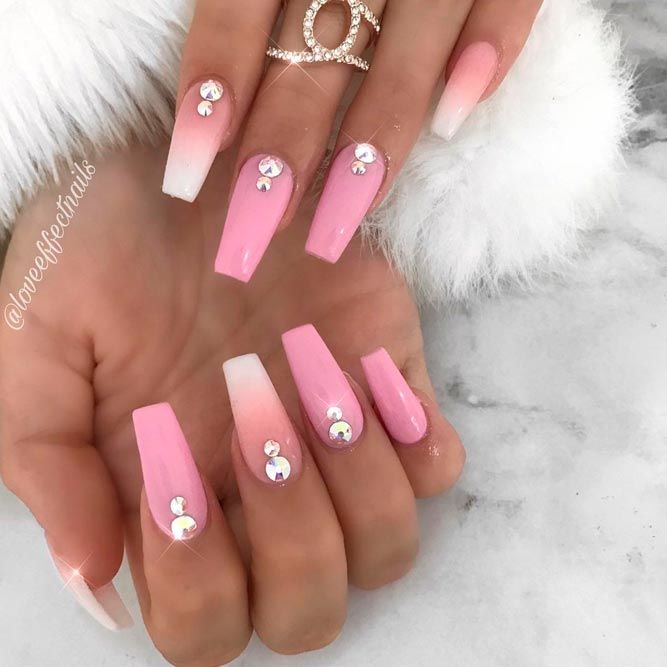 Simple Rhinestones Accent On Coffin Nails