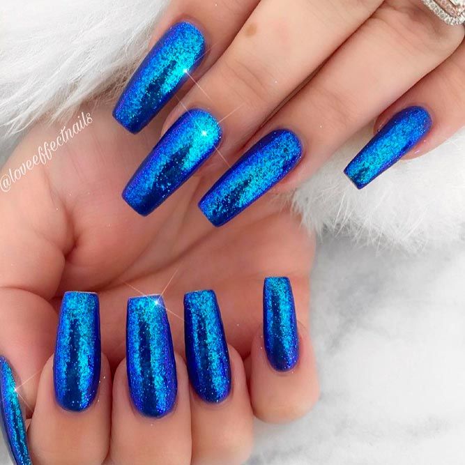 Sparkly Royal Blue Coffin Nails