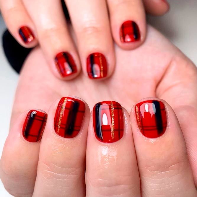 Red Plaid Fall Manicure