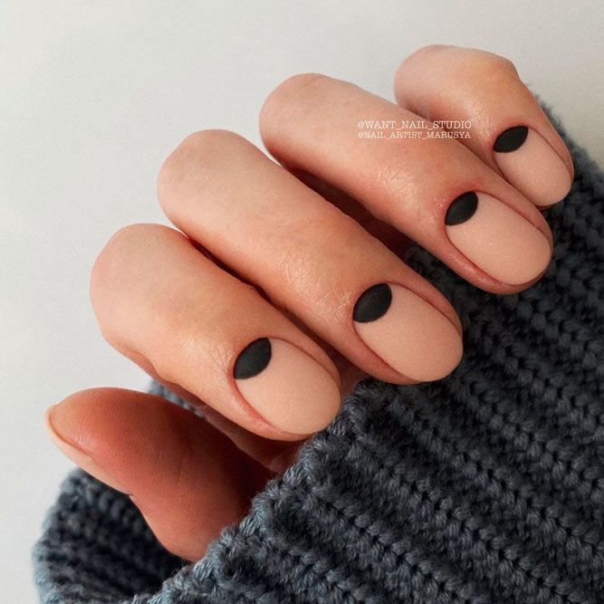 Matte Black Nails With Negative Space Accent