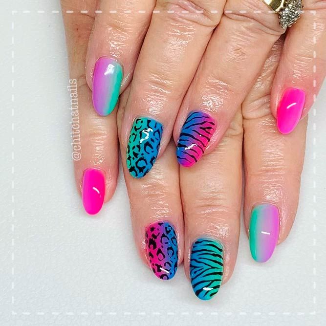 Vertical Rainbow Ombre Nails