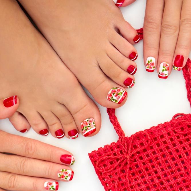 Cute Manicure And Pedicure Designs With Flowers