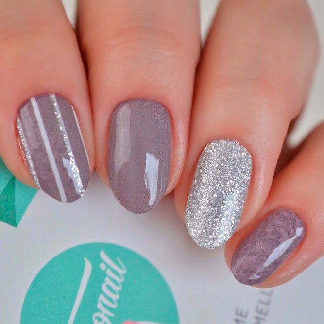 Taupe Nails With Glitter Acccent