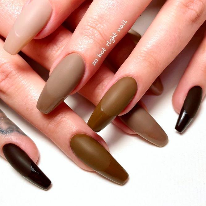 Dark Brown with Taupe Color on Nails