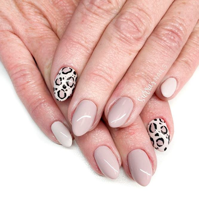 Light Taupe Nails With Delicate Feline Accent