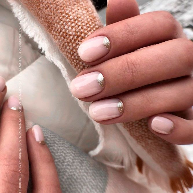 Nude Nails With Gold Glitter