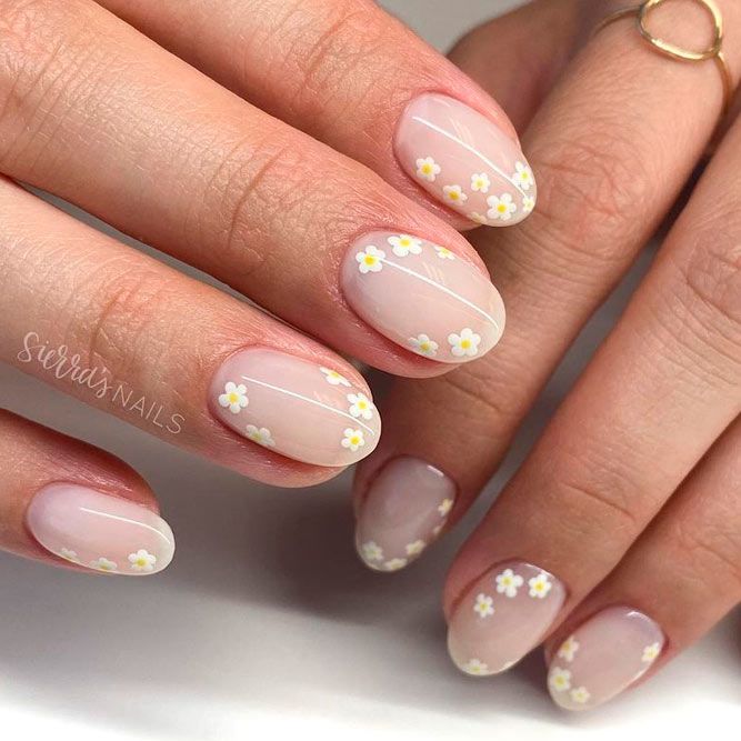 Nude Nails With Floral Art