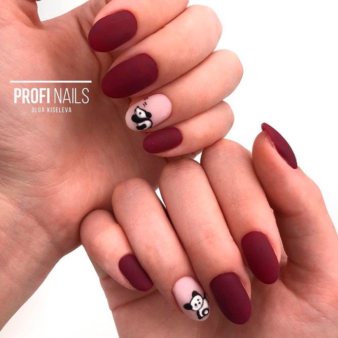 Short Burgundy Nails With Minimalist Accents