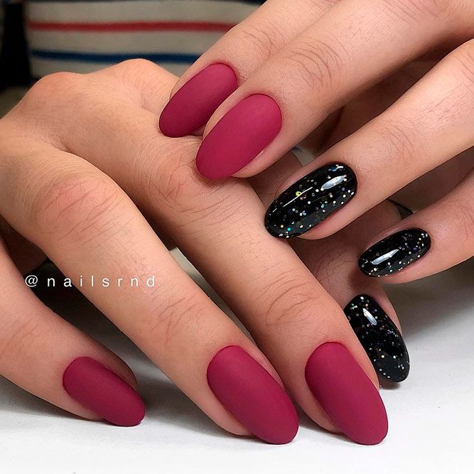 Black and Matte Burgundy Nails