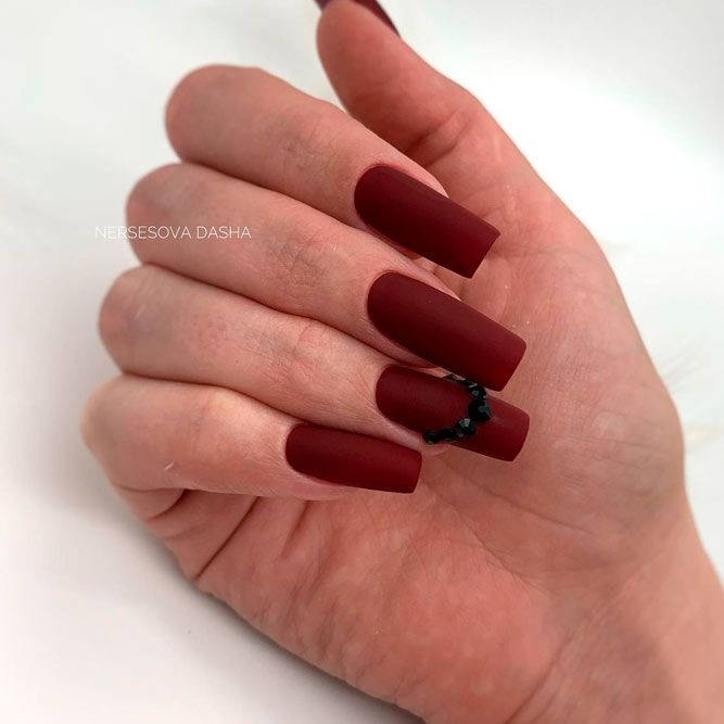 Burgundy Nail Designs with Rhinestones Accent