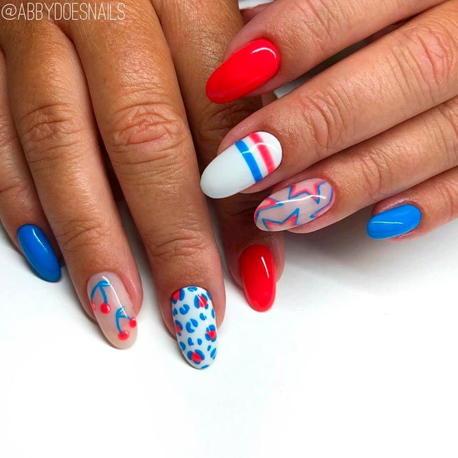 Labor Day Nails with Stripes