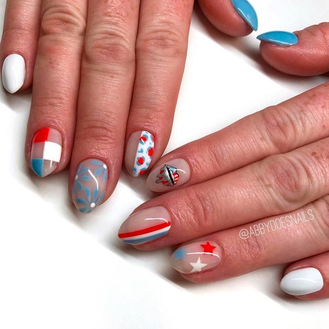 Abstract Patriotic Nail Designs for Labor Day